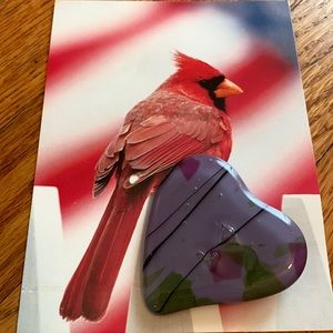 Vintage pretty purple blown glass heart pin